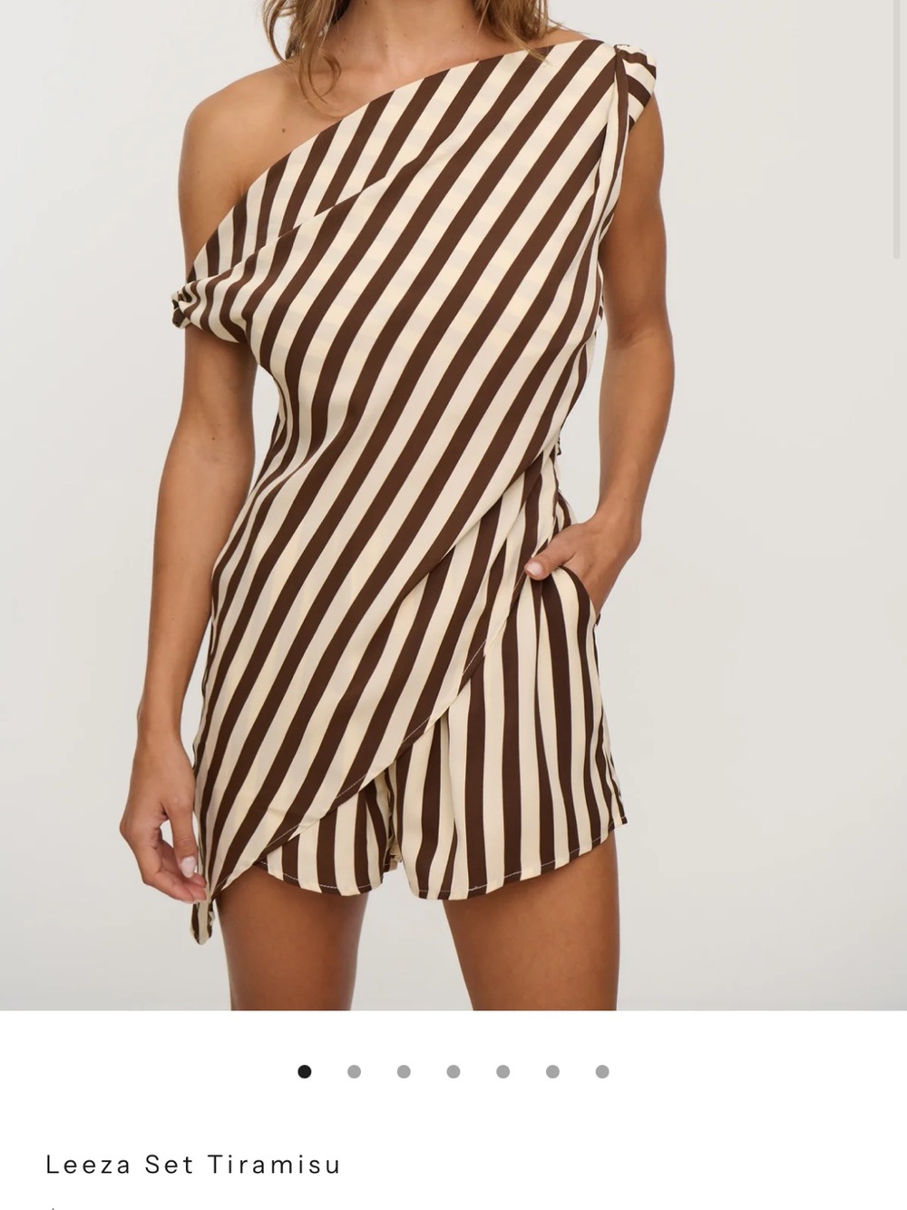 Leeza Tiramisu One-Shoulder Striped Skort - Brown/Cream